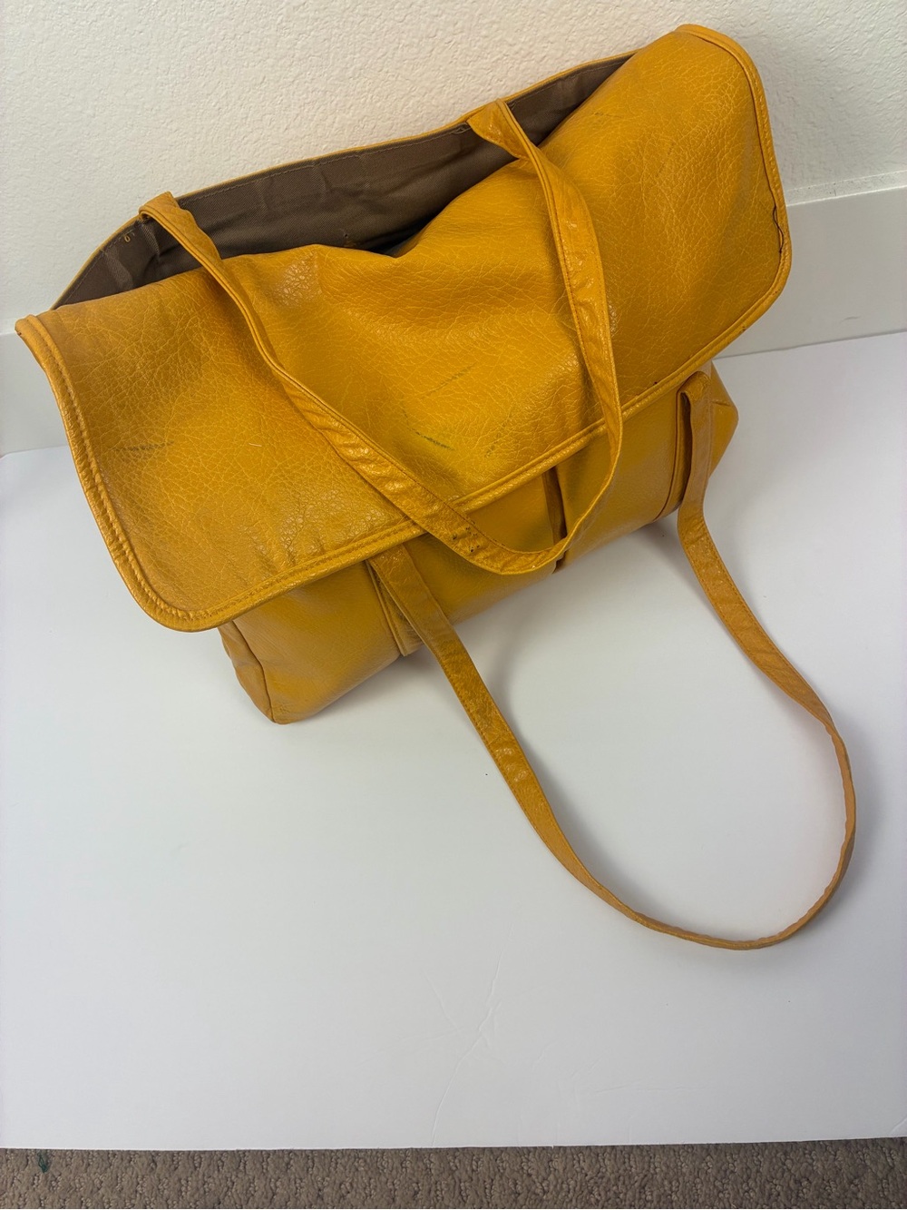 Mustard Yellow Leather Tote Shoulder Bag